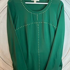 Michael Kors Green Blouse with Gold Studs. Women's Top